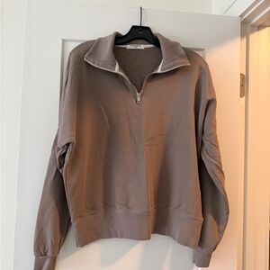 perfectwhitetee Quarterzip Pullover in Taupe